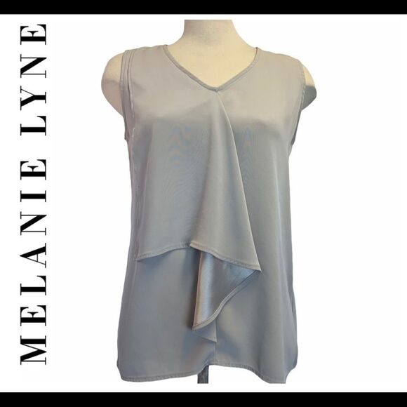 Melanie Lyne gray tank top blouse ruffle front Sz8 - Picture 1 of 6